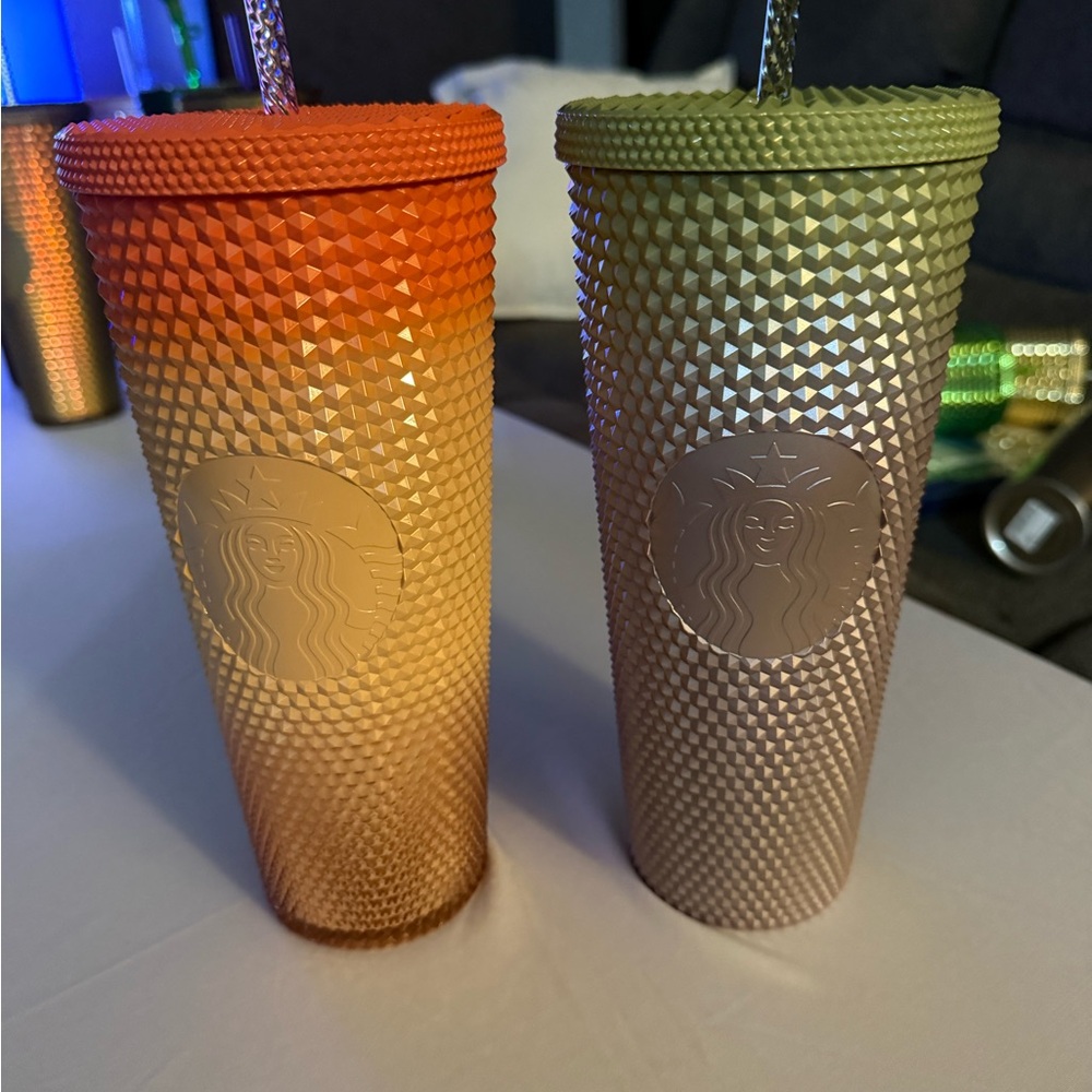 Starbucks Studded Tumblers - Vibrant Orange and Subtle Green Hombre